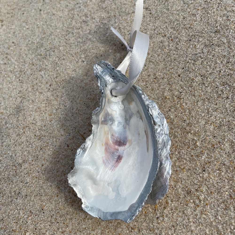 Silver Leaf Oyster Ornament Made in Hamptons